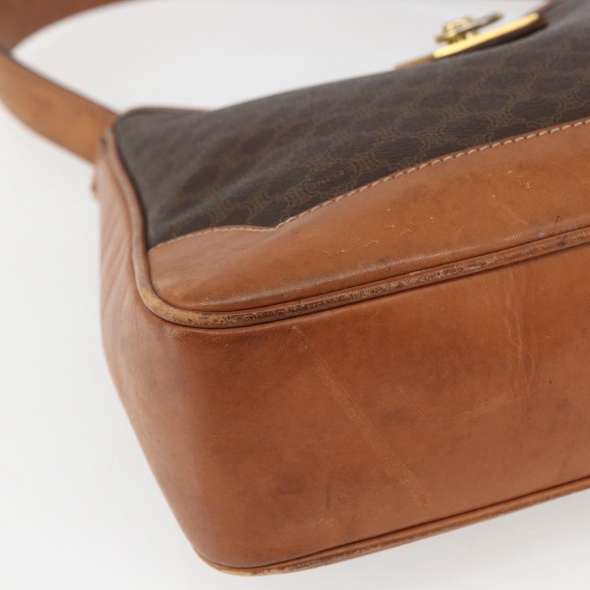 CELINE Macadam Canvas Shoulder Bag PVC Leather Brown Gold Auth 164864