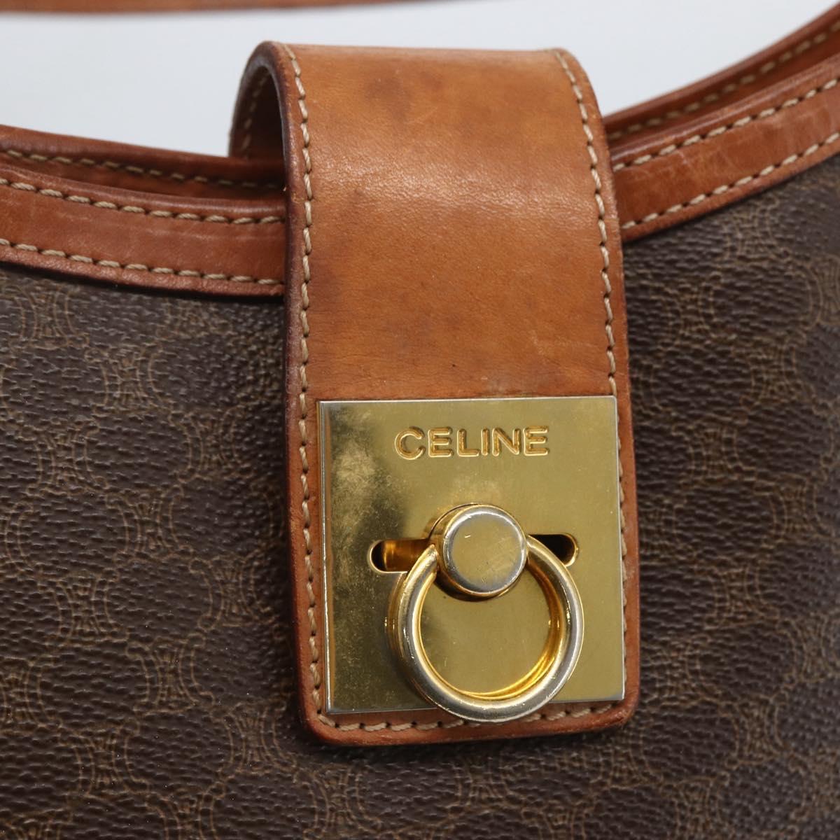CELINE Macadam Canvas Shoulder Bag PVC Leather Brown Gold Auth 164864