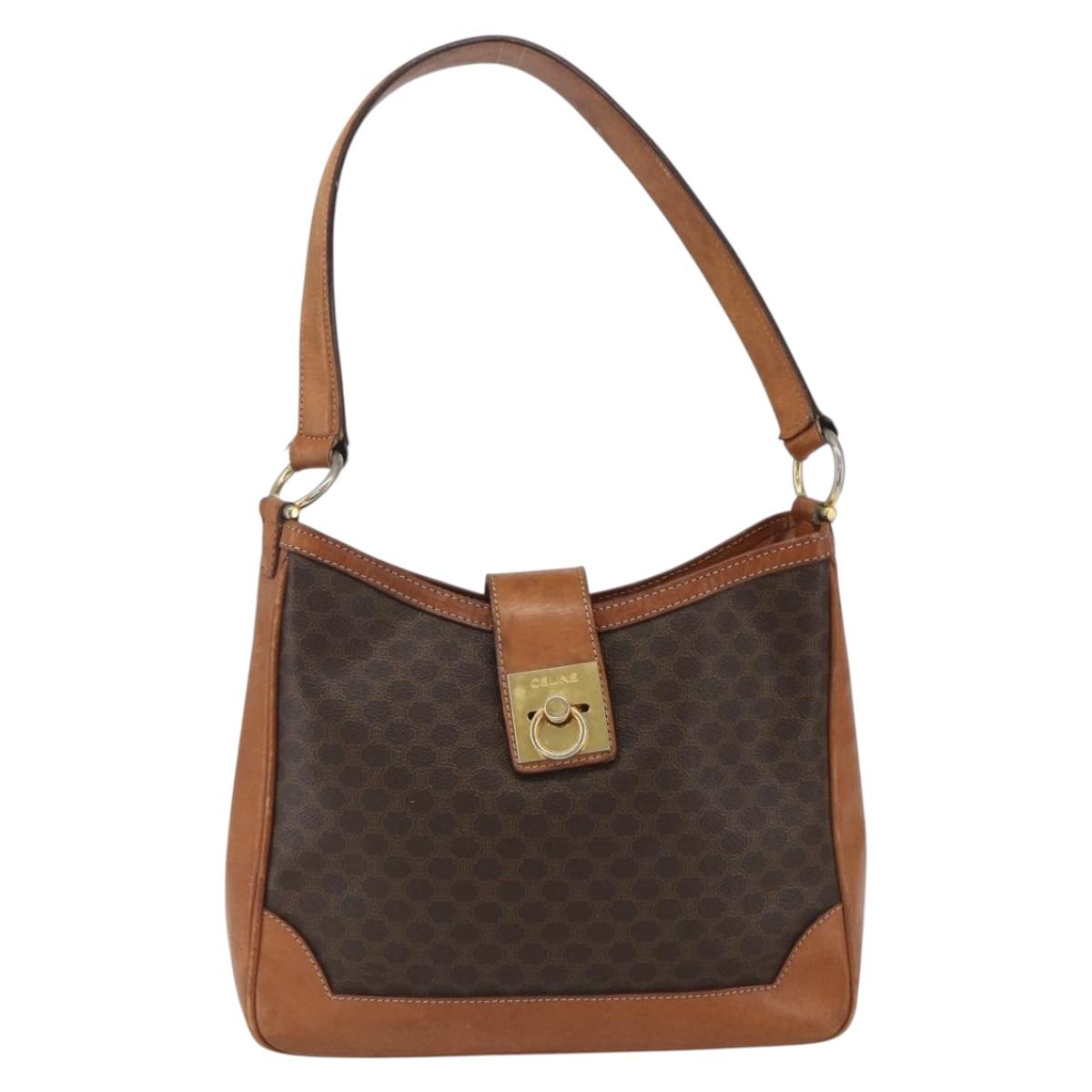 CELINE Macadam Canvas Shoulder Bag PVC Leather Brown Gold Auth 164864