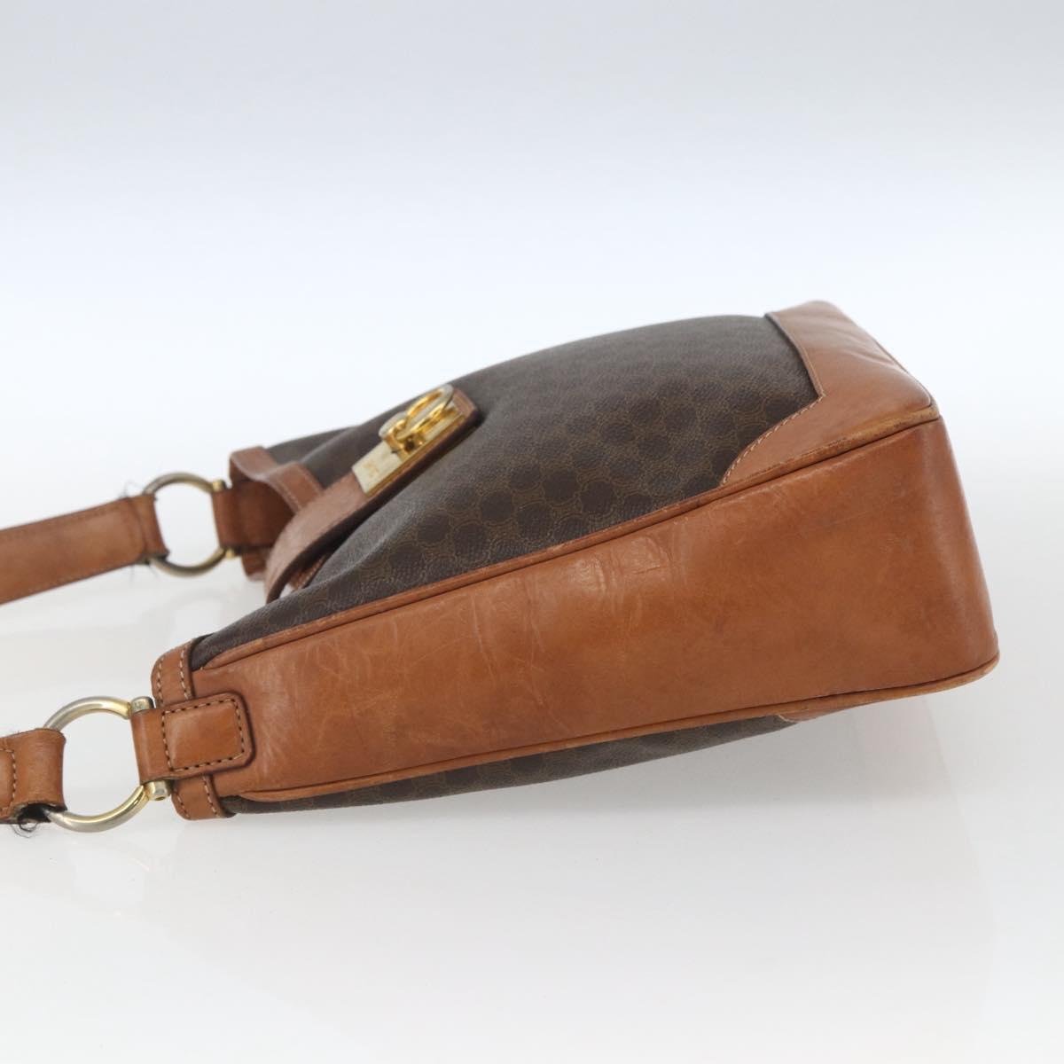 CELINE Macadam Canvas Shoulder Bag PVC Leather Brown Gold Auth 164864