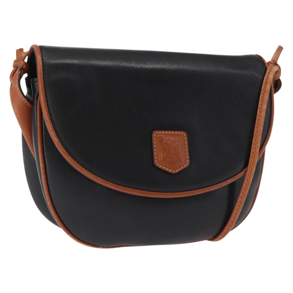 CELINE Shoulder Bag Leather Black Gold Auth 164870
