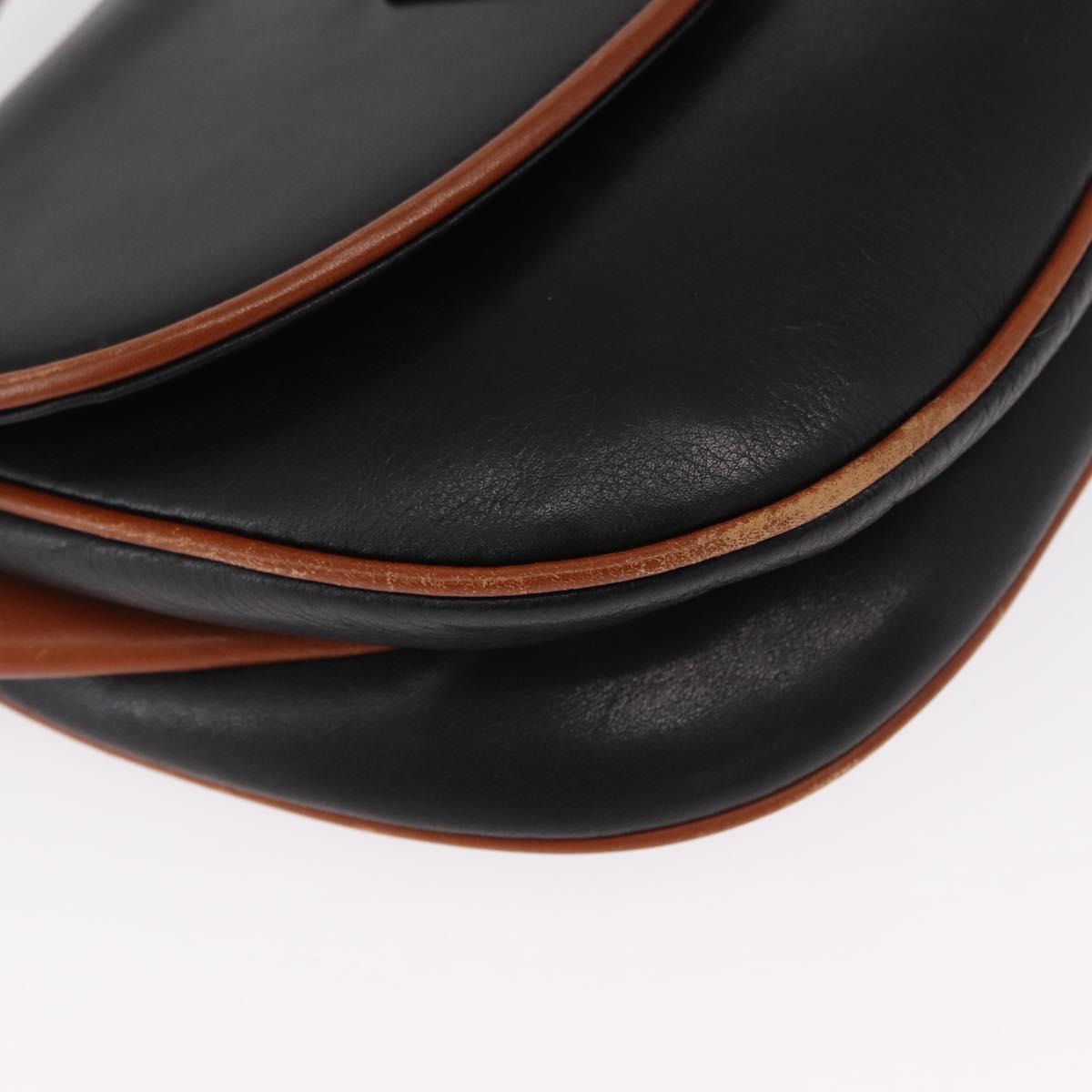 CELINE Shoulder Bag Leather Black Gold Auth 164870