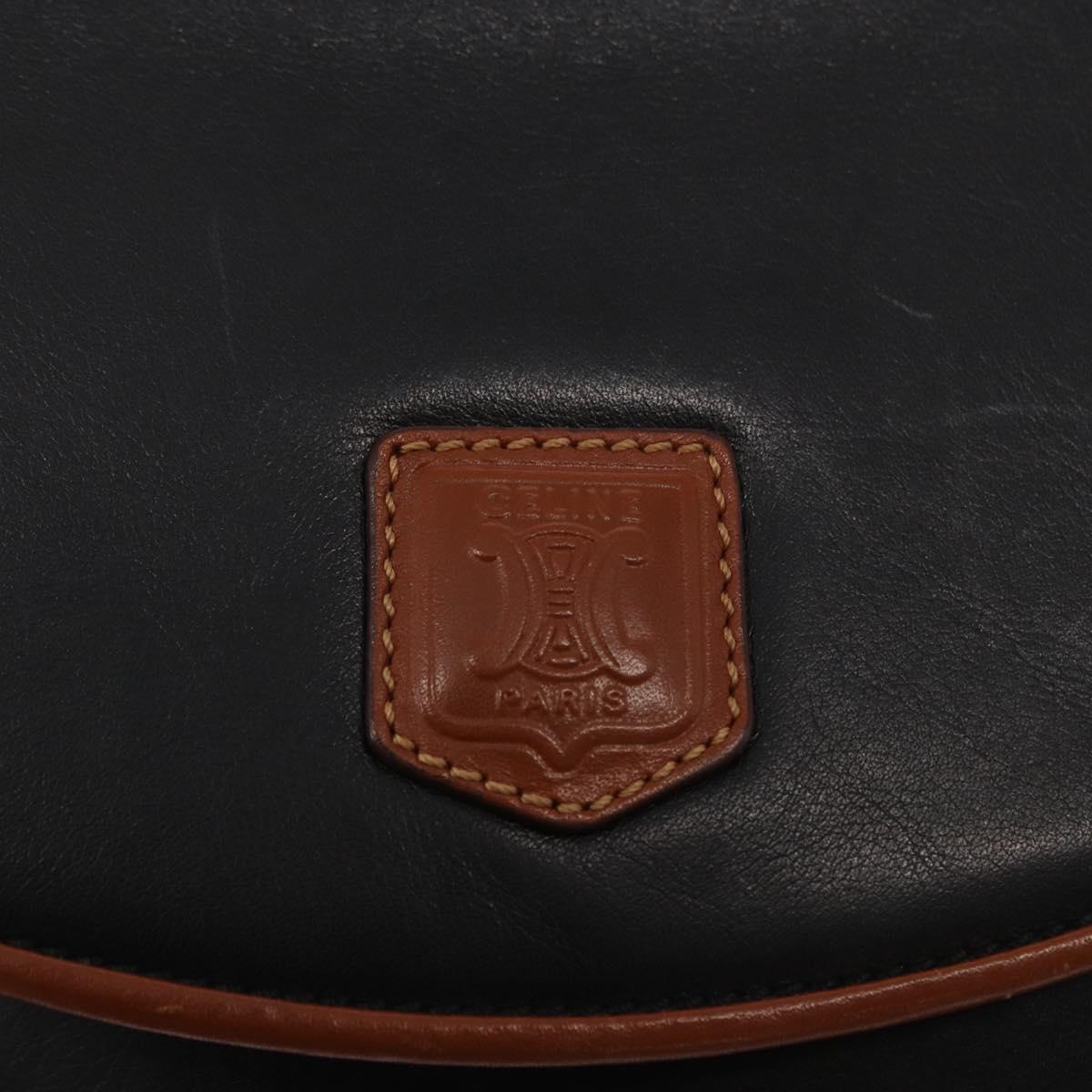 CELINE Shoulder Bag Leather Black Gold Auth 164870