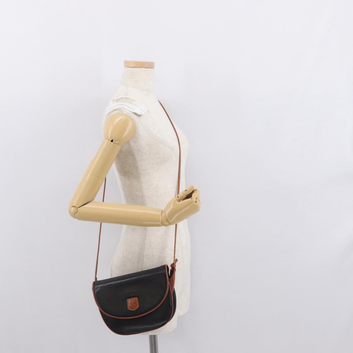 CELINE Shoulder Bag Leather Black Gold Auth 164870