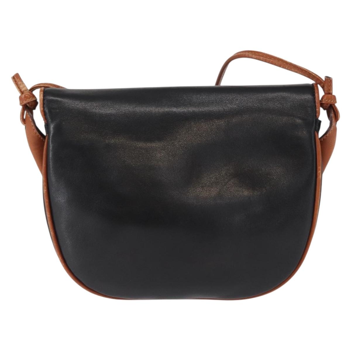 CELINE Shoulder Bag Leather Black Gold Auth 164870