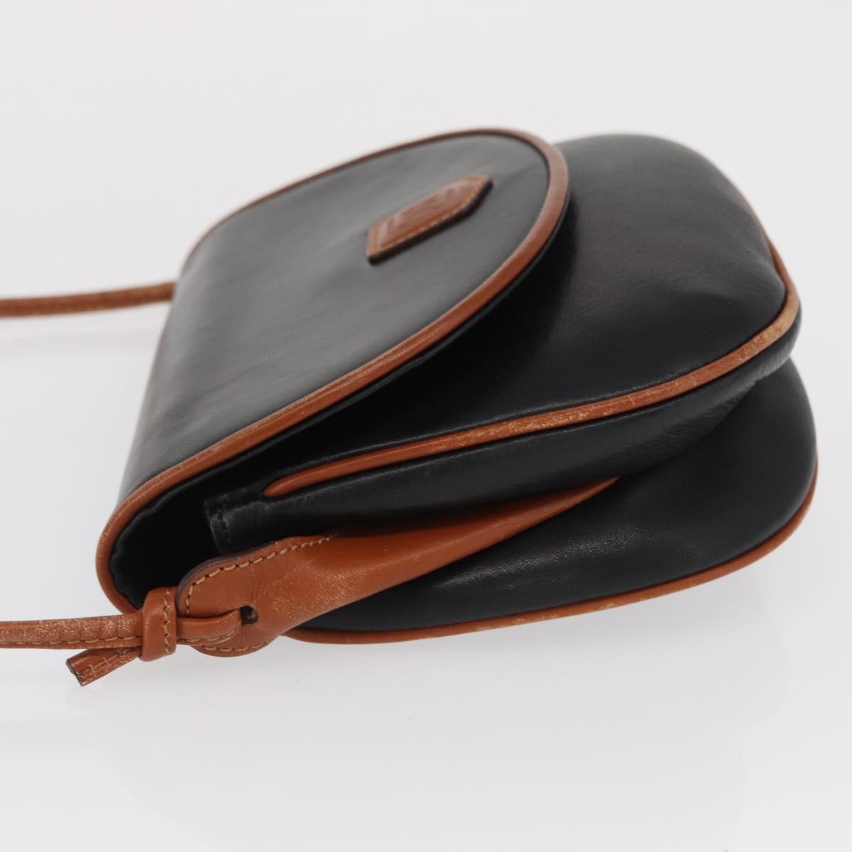 CELINE Shoulder Bag Leather Black Gold Auth 164870