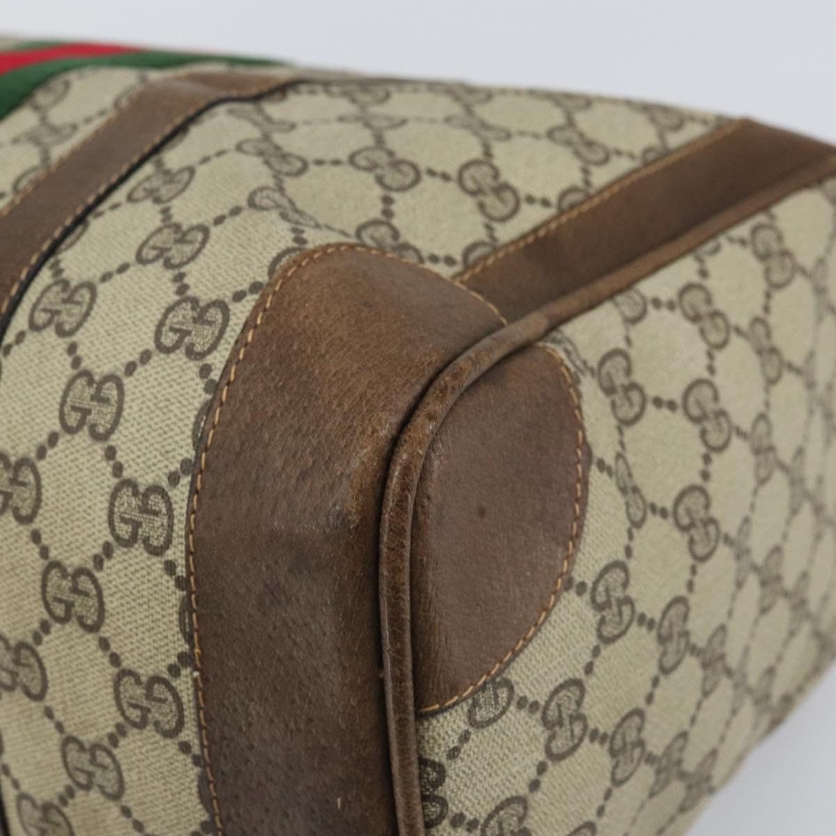 GUCCI GG Supreme Web Sherry Line Hand Bag PVC Beige Gold Auth 164871