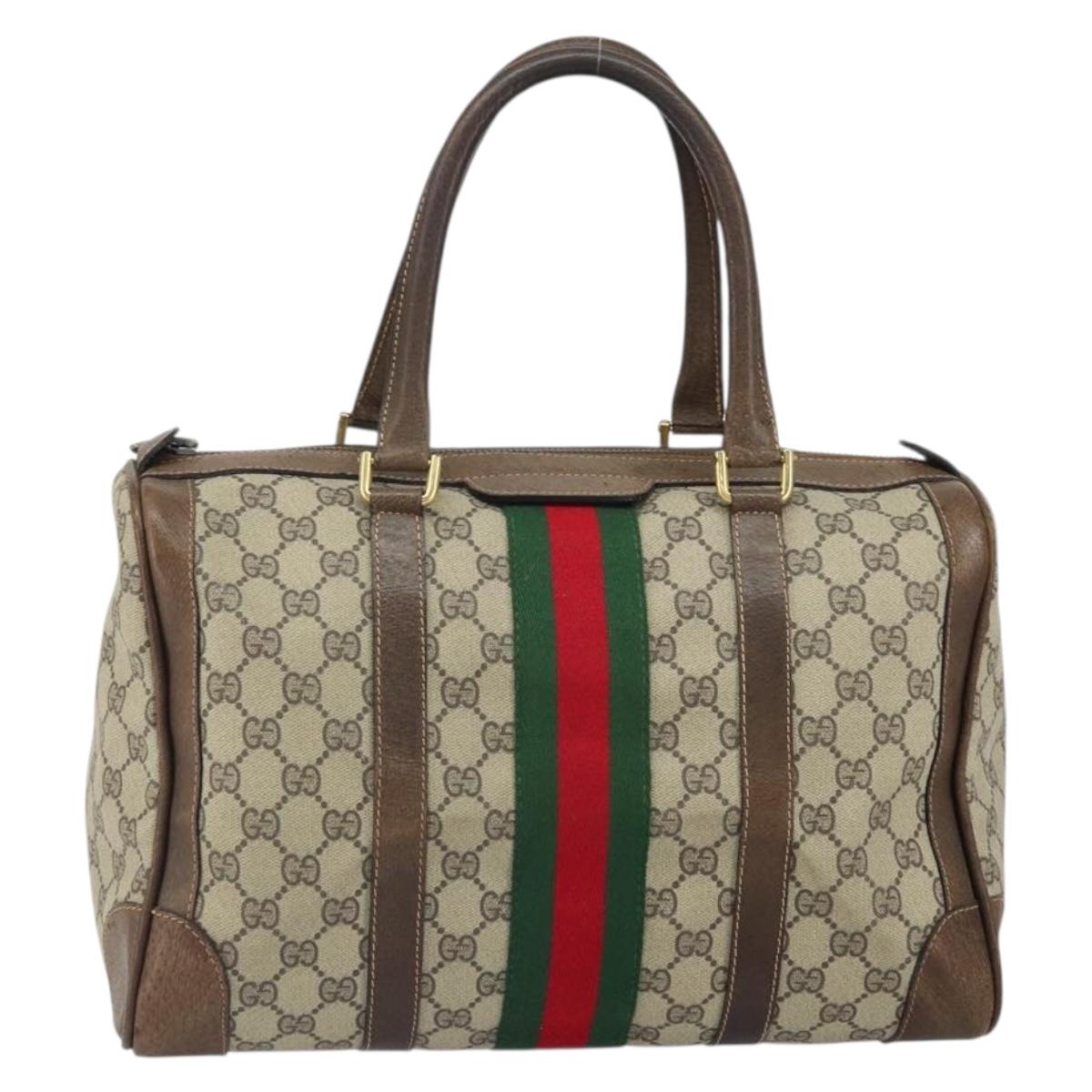 GUCCI GG Supreme Web Sherry Line Hand Bag PVC Beige Gold Auth 164871