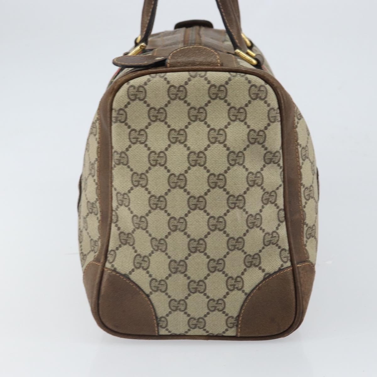 GUCCI GG Supreme Web Sherry Line Hand Bag PVC Beige Gold Auth 164871