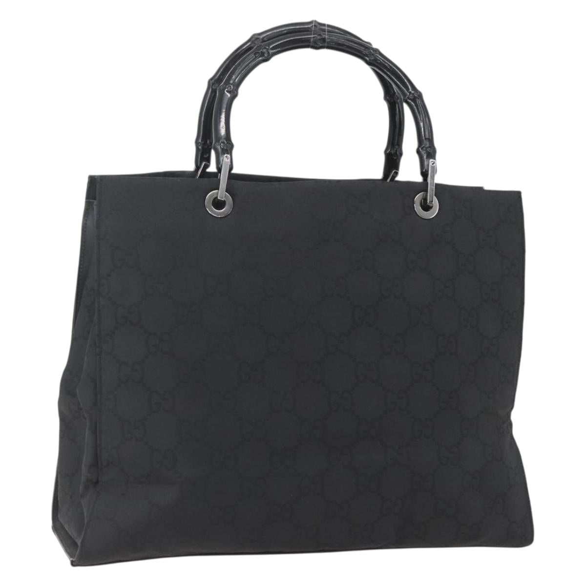 GUCCI GG Canvas Bamboo Hand Bag Nylon Black Silver 002 1010 Auth 164874