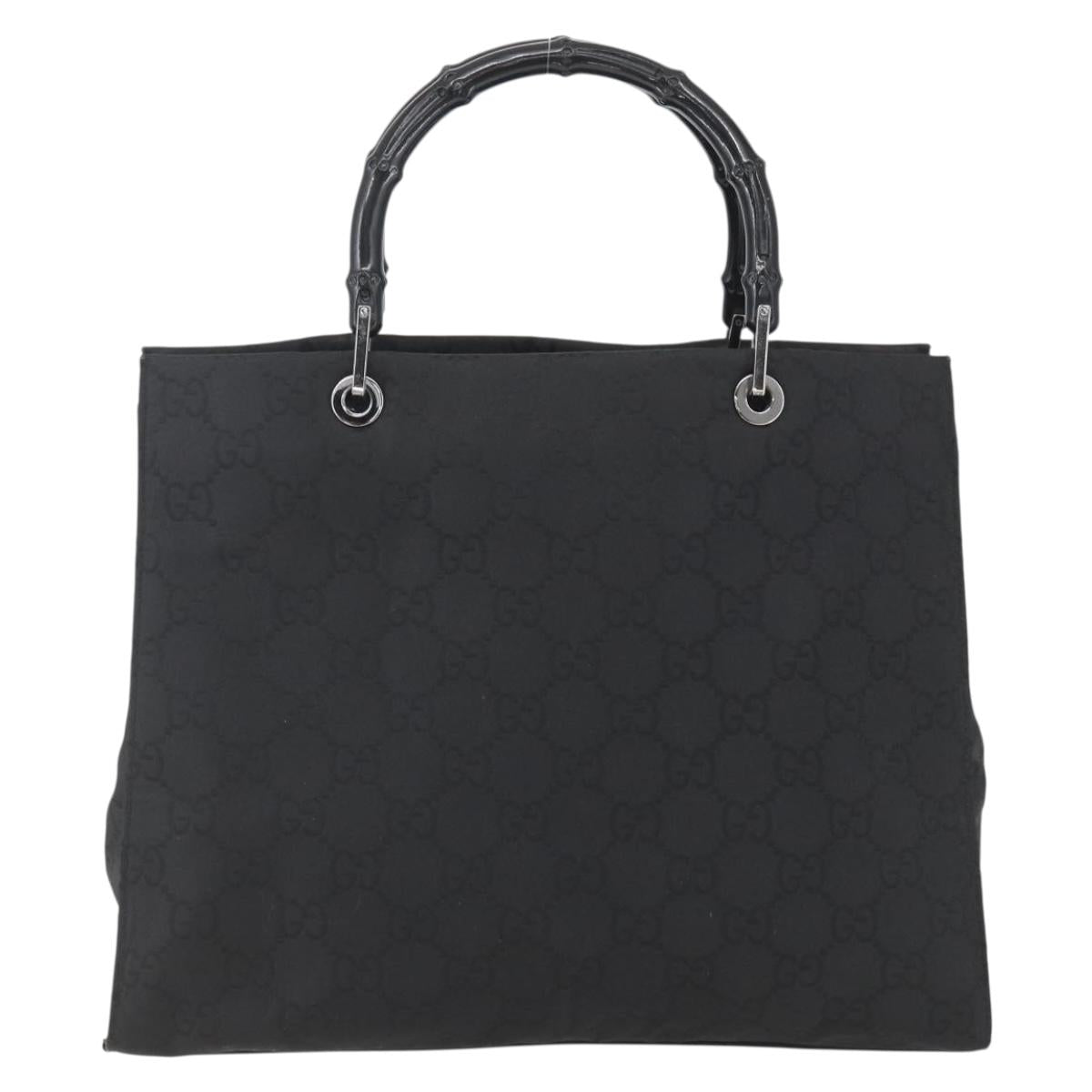 GUCCI GG Canvas Bamboo Hand Bag Nylon Black Silver 002 1010 Auth 164874