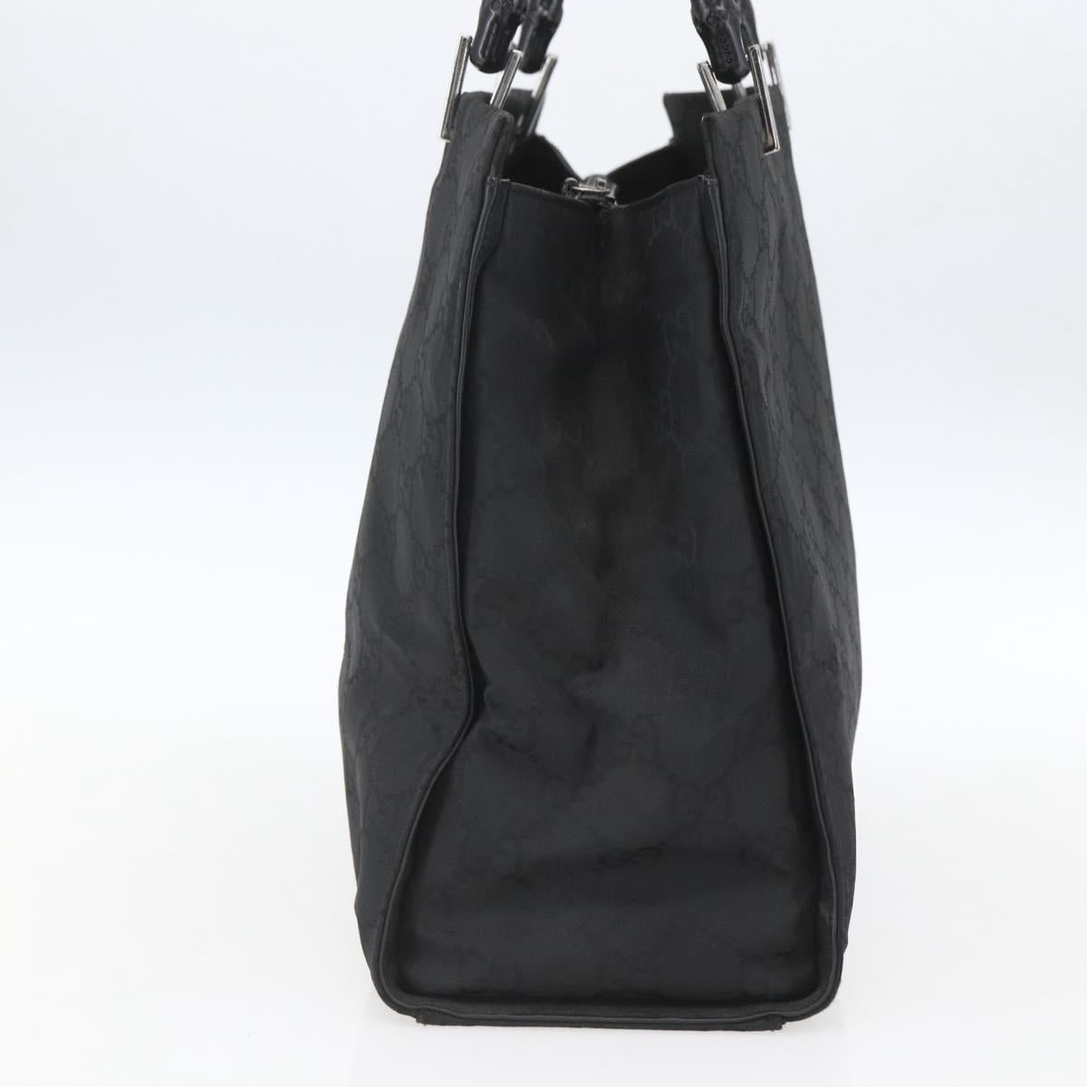 GUCCI GG Canvas Bamboo Hand Bag Nylon Black Silver 002 1010 Auth 164874