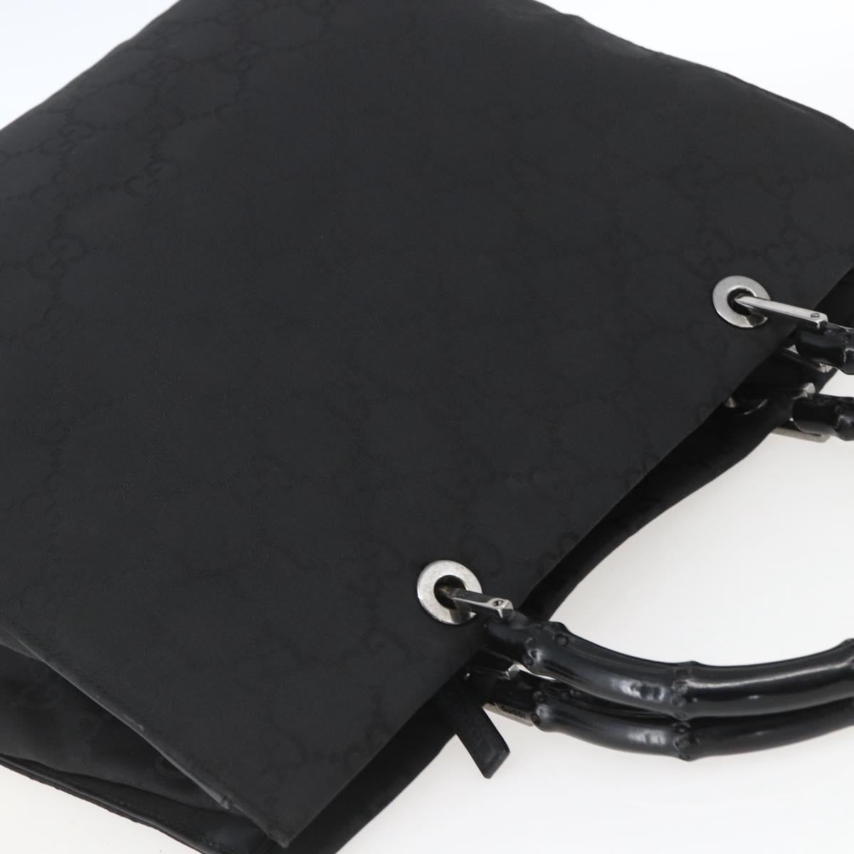 GUCCI GG Canvas Bamboo Hand Bag Nylon Black Silver 002 1010 Auth 164874