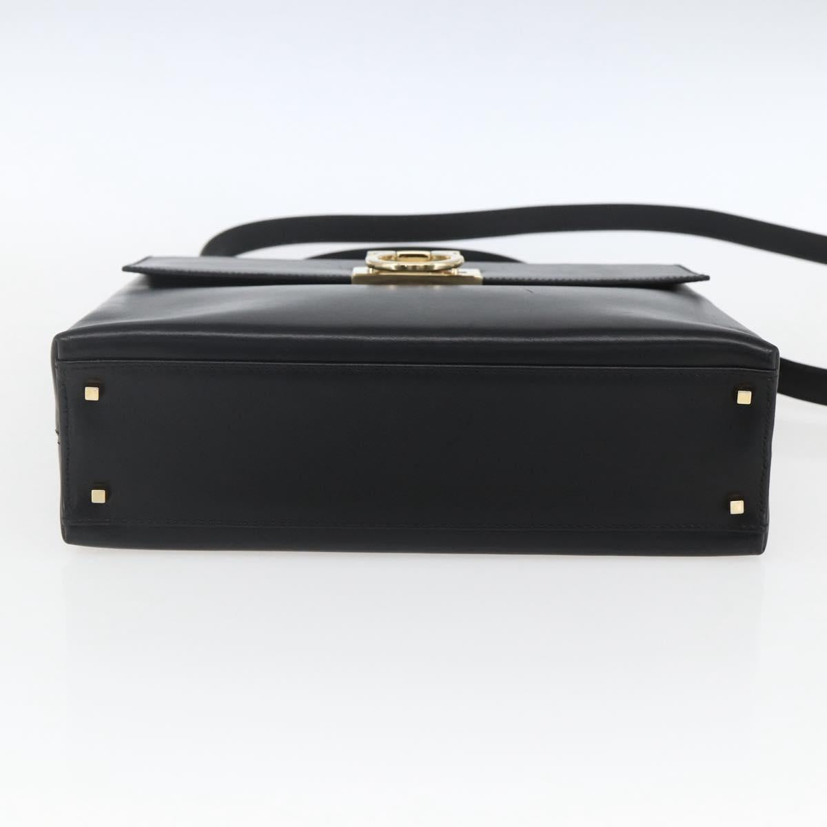 Salvatore Ferragamo Gancini Hand Bag Leather 2way Black Gold Auth 164875V