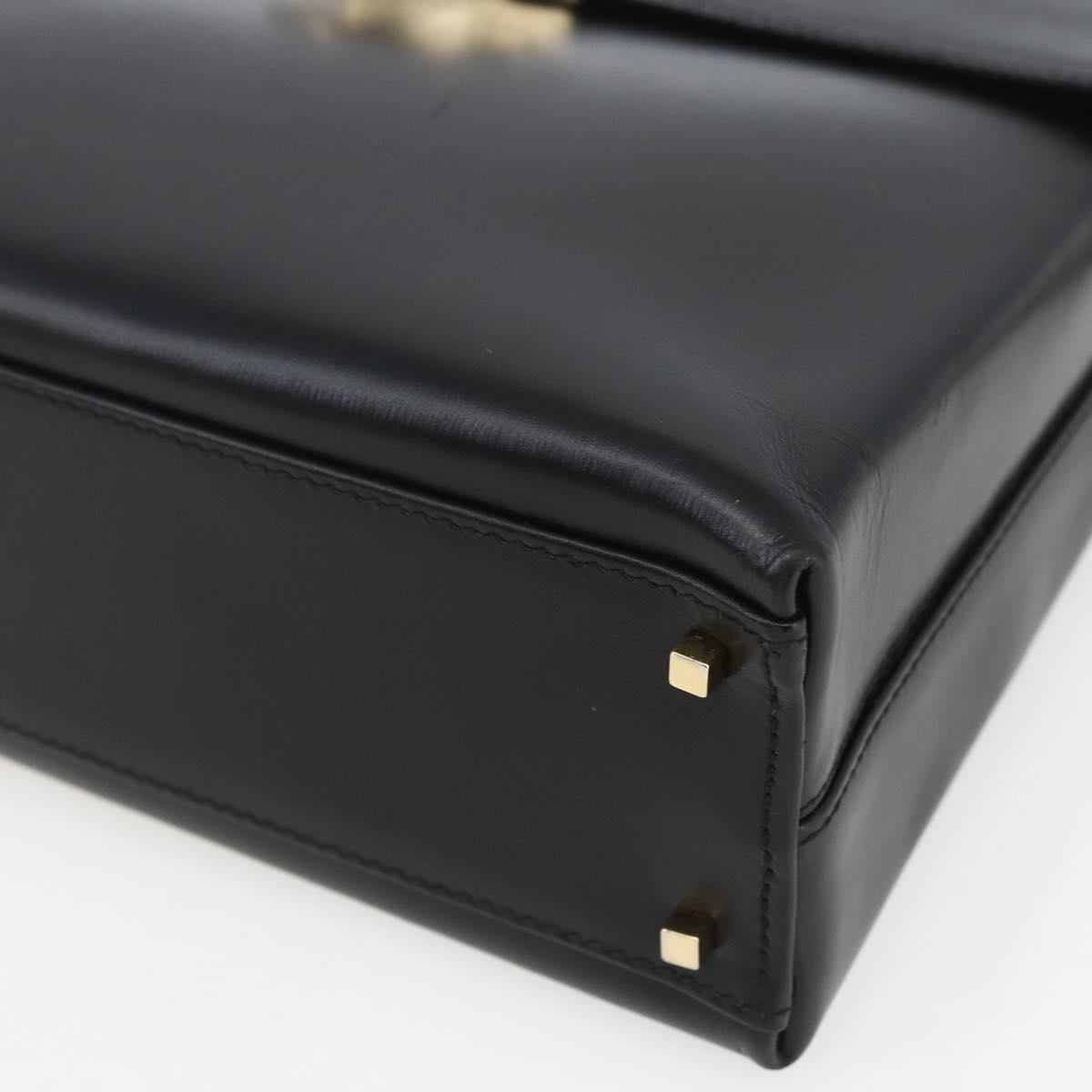 Salvatore Ferragamo Gancini Hand Bag Leather 2way Black Gold Auth 164875V
