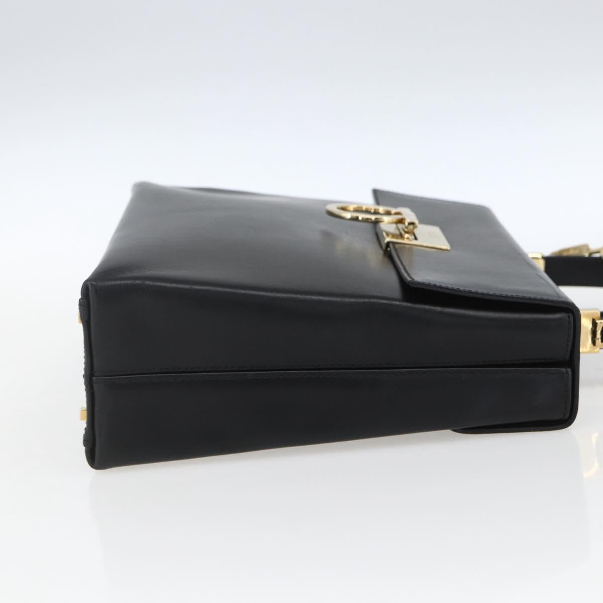 Salvatore Ferragamo Gancini Hand Bag Leather 2way Black Gold Auth 164875V