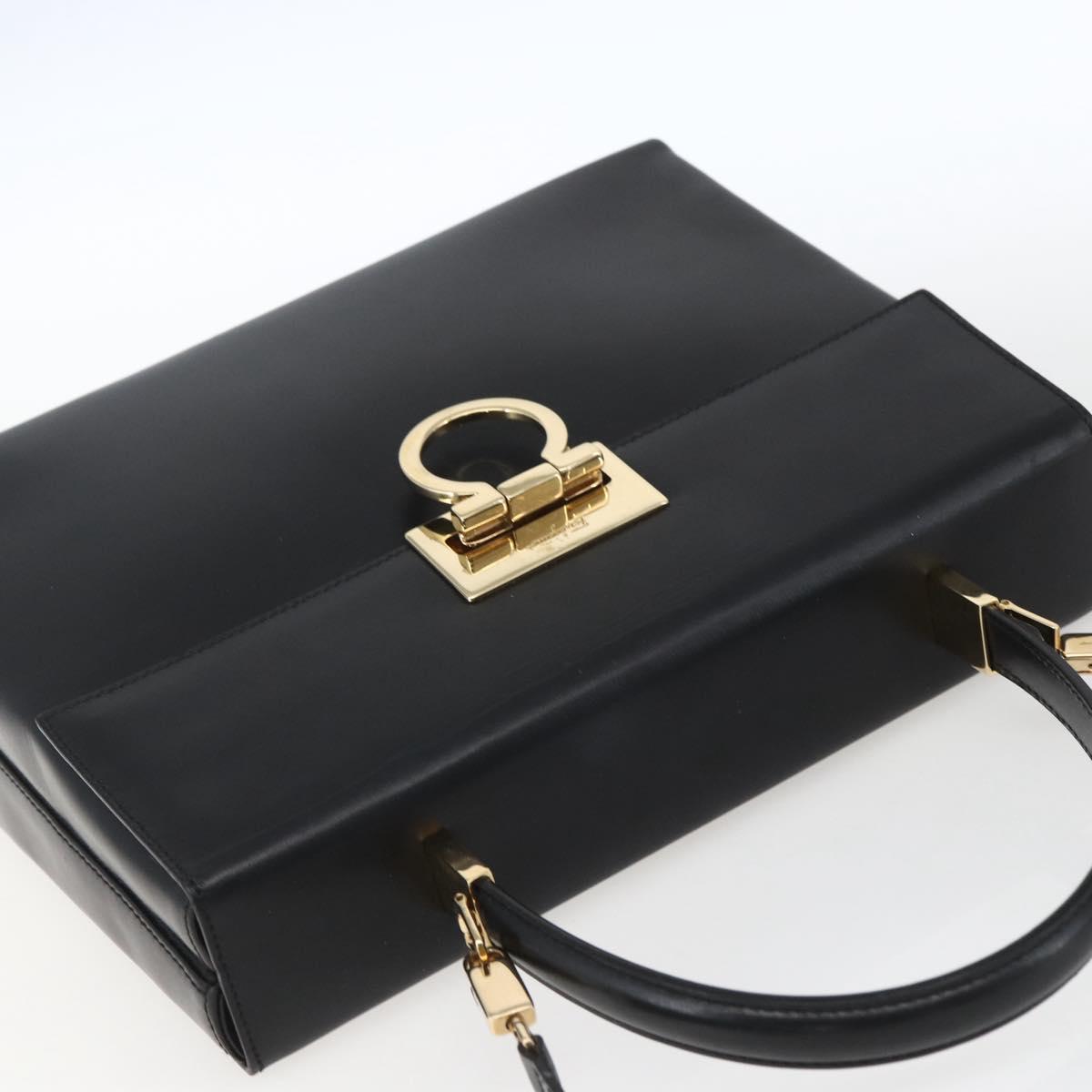 Salvatore Ferragamo Gancini Hand Bag Leather 2way Black Gold Auth 164875V
