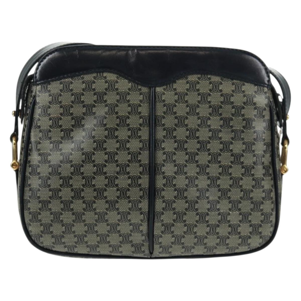 CELINE Macadam Canvas Shoulder Bag PVC Navy Gold Auth 164879V