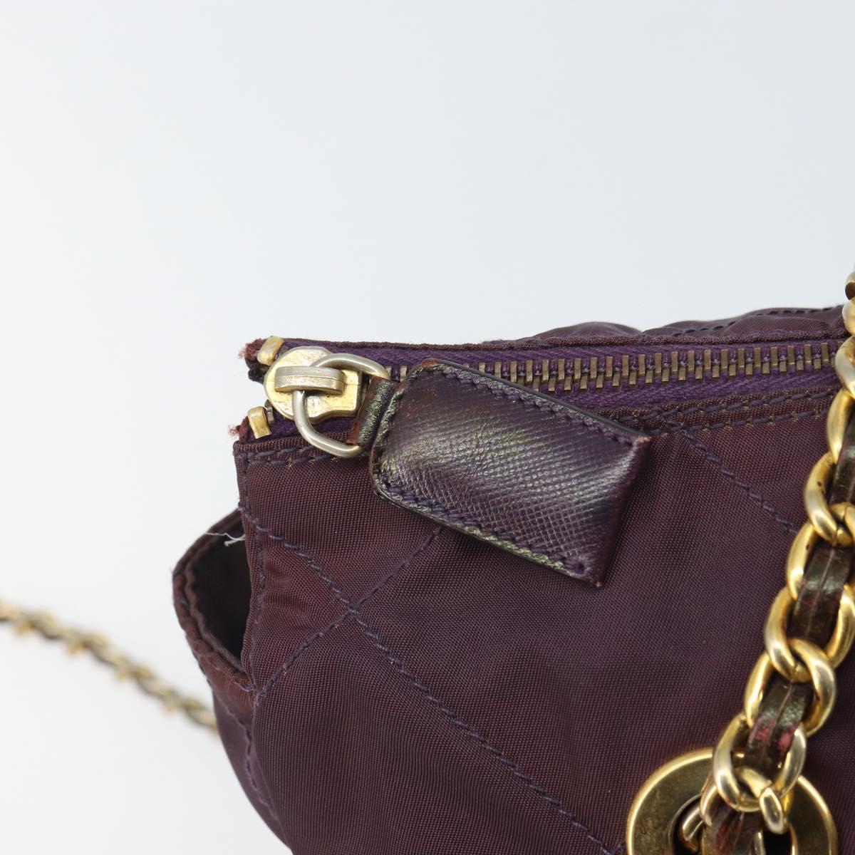 PRADA Chain Quilted Shoulder Bag Nylon Purple Gold Auth 164881