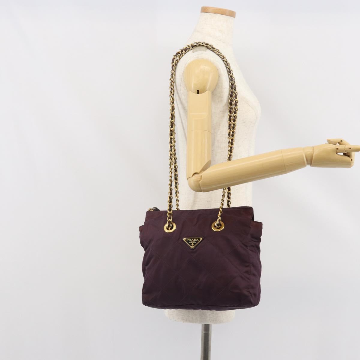 PRADA Chain Quilted Shoulder Bag Nylon Purple Gold Auth 164881