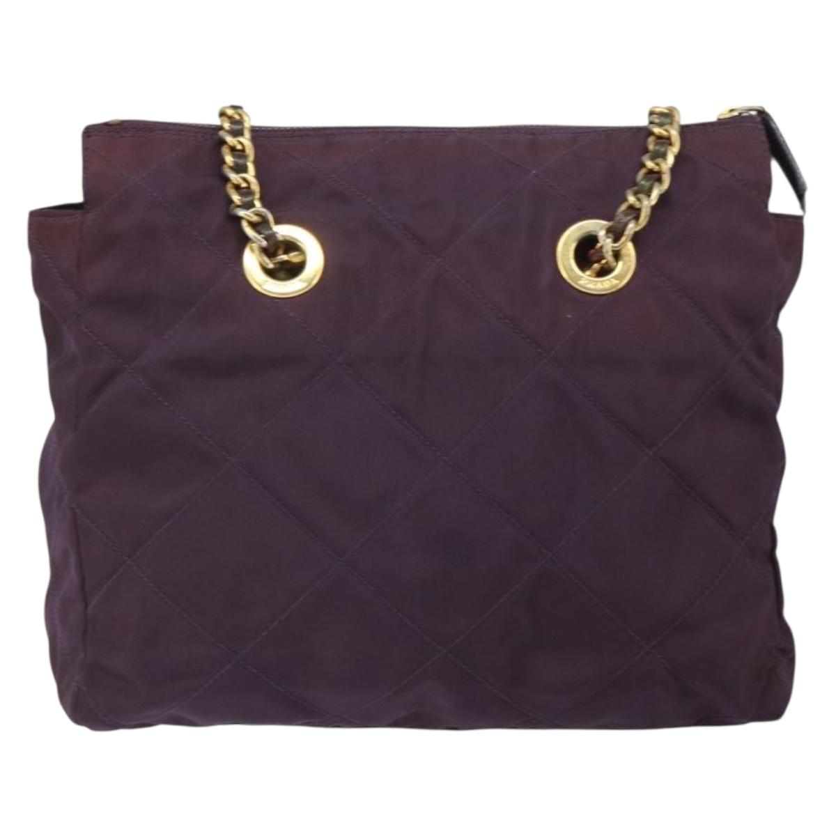 PRADA Chain Quilted Shoulder Bag Nylon Purple Gold Auth 164881