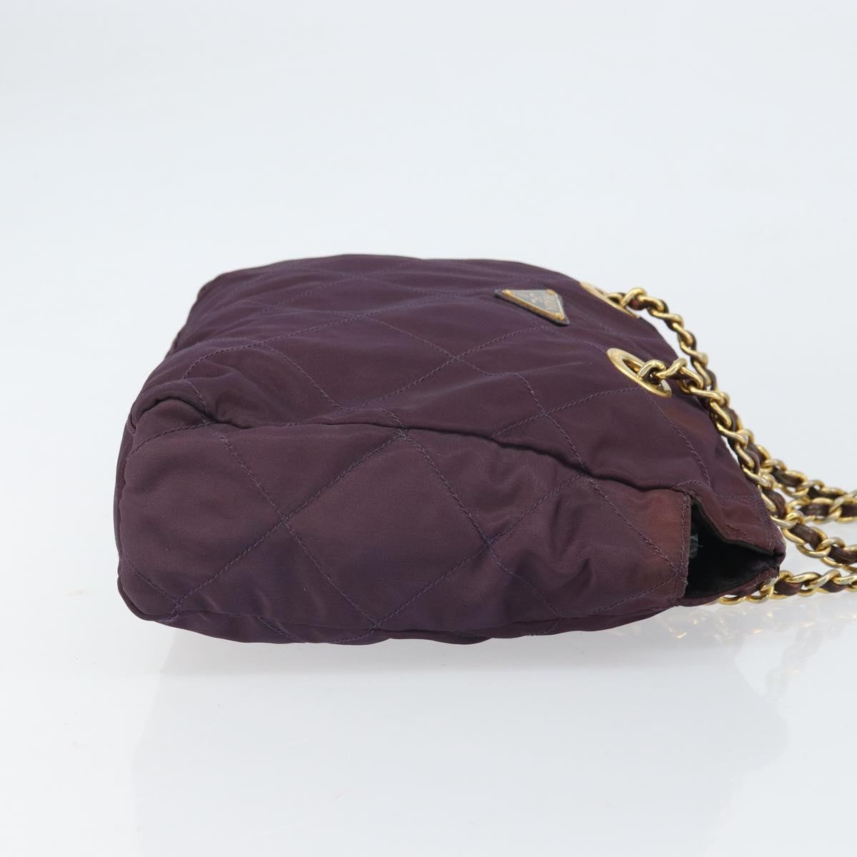 PRADA Chain Quilted Shoulder Bag Nylon Purple Gold Auth 164881
