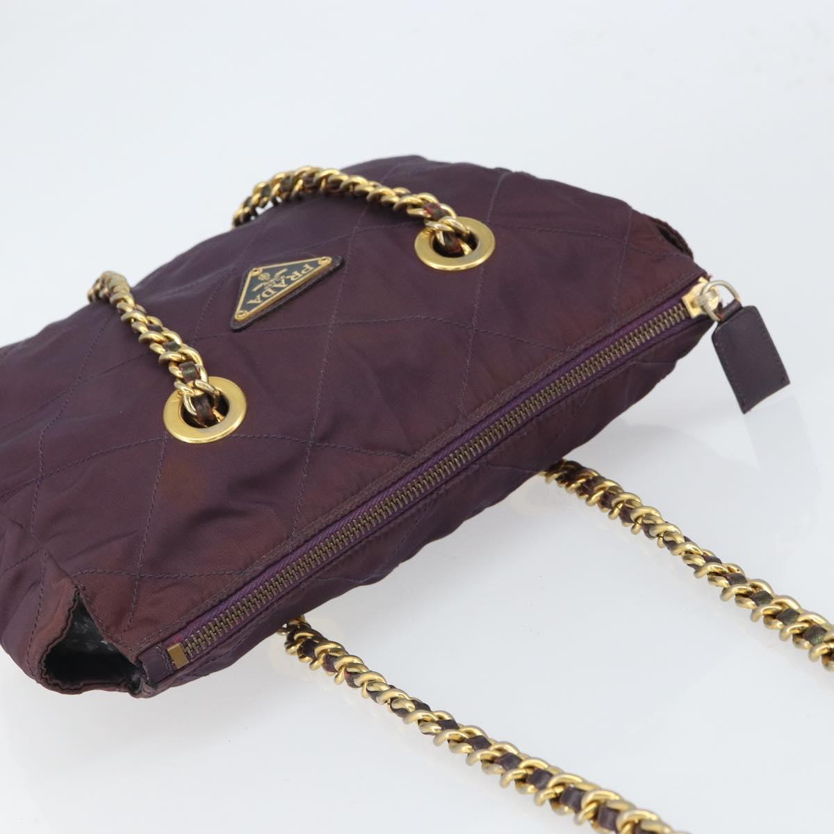 PRADA Chain Quilted Shoulder Bag Nylon Purple Gold Auth 164881
