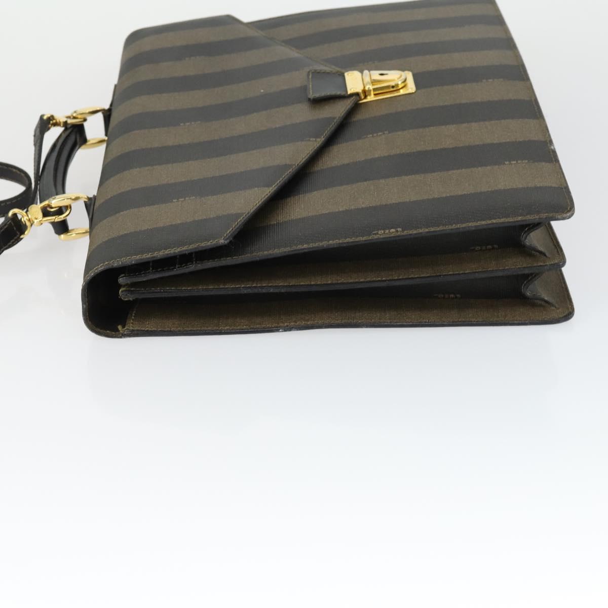 FENDI Pecan Canvas Business Bag PVC 2way Brown Black gold Auth 164882