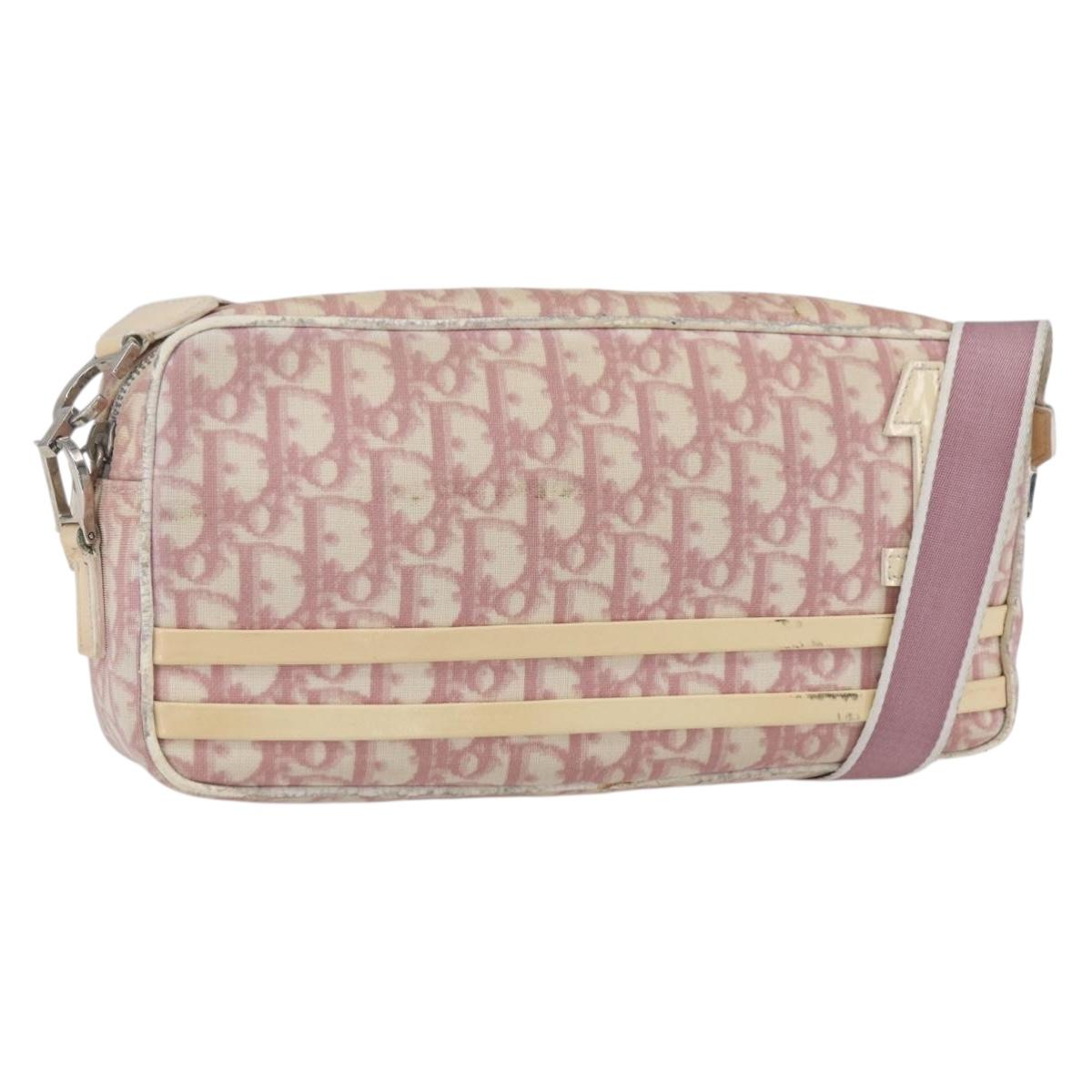 Christian Dior Trotter Canvas Shoulder Bag PVC Pink Silver Auth 164884