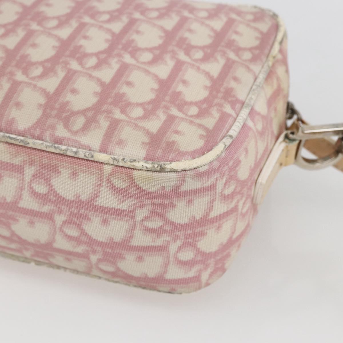 Christian Dior Trotter Canvas Shoulder Bag PVC Pink Silver Auth 164884