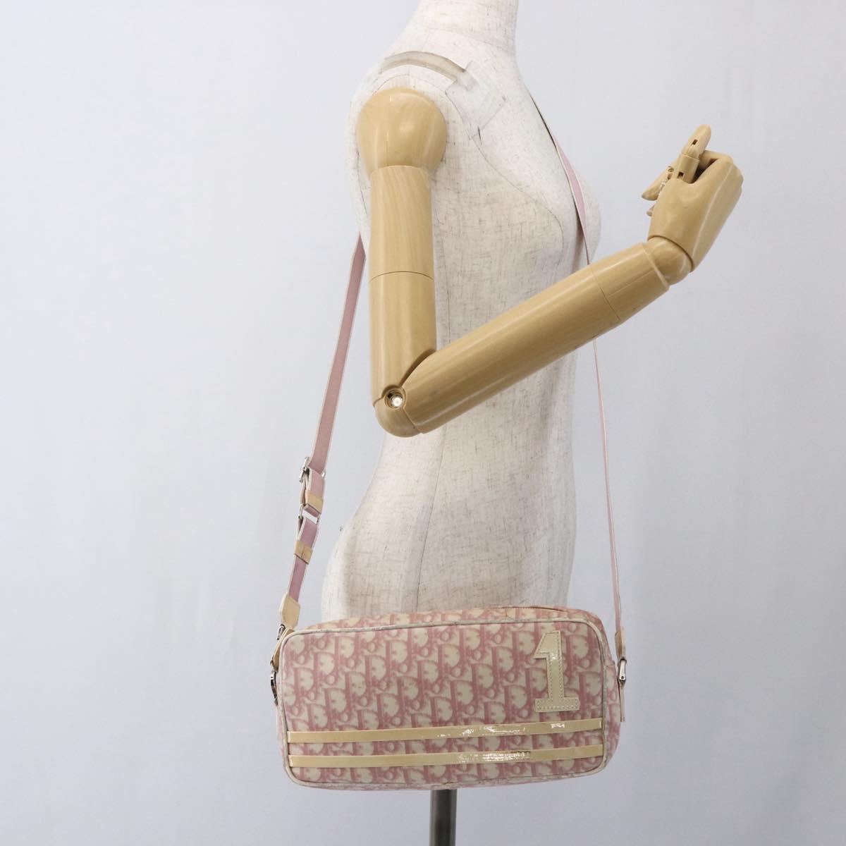 Christian Dior Trotter Canvas Shoulder Bag PVC Pink Silver Auth 164884