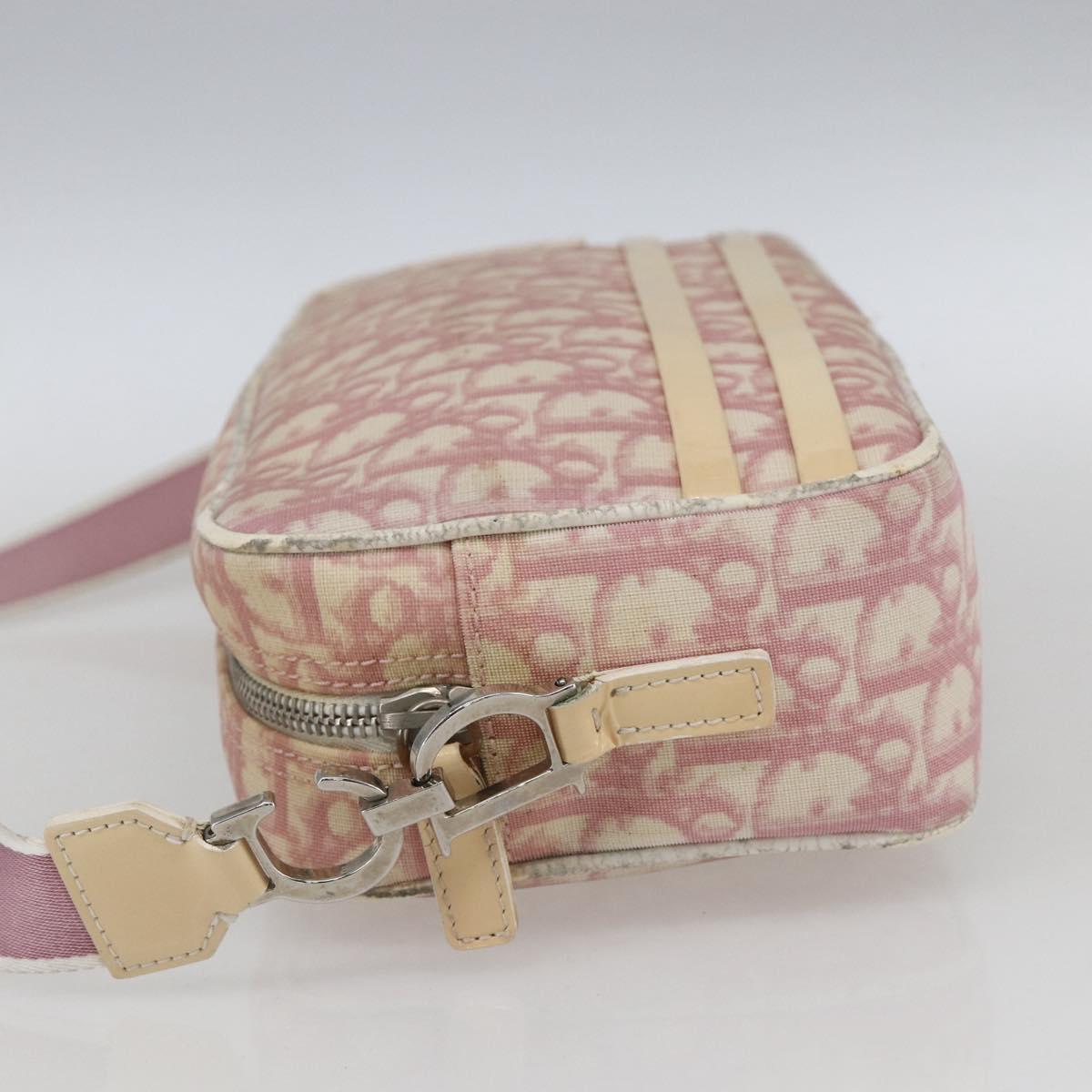 Christian Dior Trotter Canvas Shoulder Bag PVC Pink Silver Auth 164884