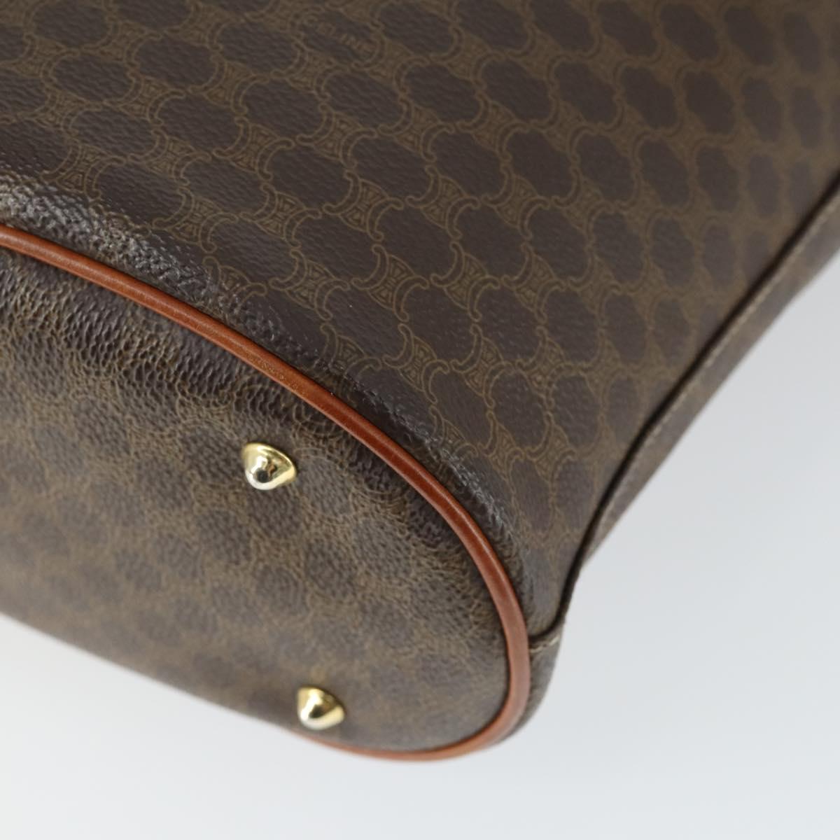 CELINE Macadam Canvas Tote Bag PVC Leather Brown Gold Auth 164910