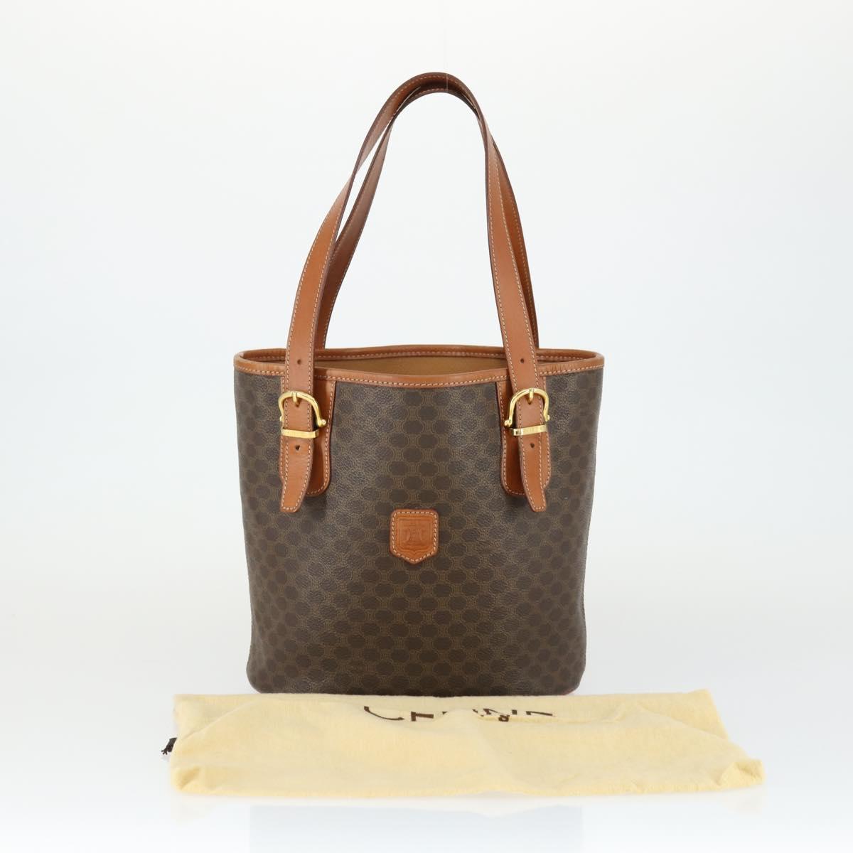 CELINE Macadam Canvas Tote Bag PVC Leather Brown Gold Auth 164910