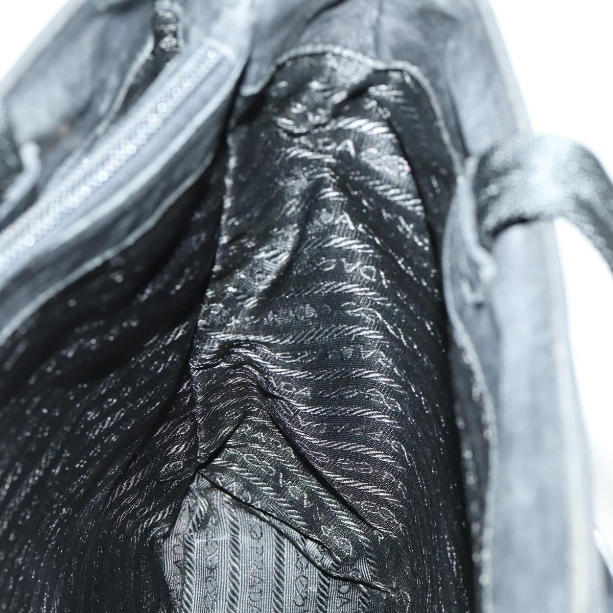 PRADA Tote Bag Nylon Black Silver Auth 164914