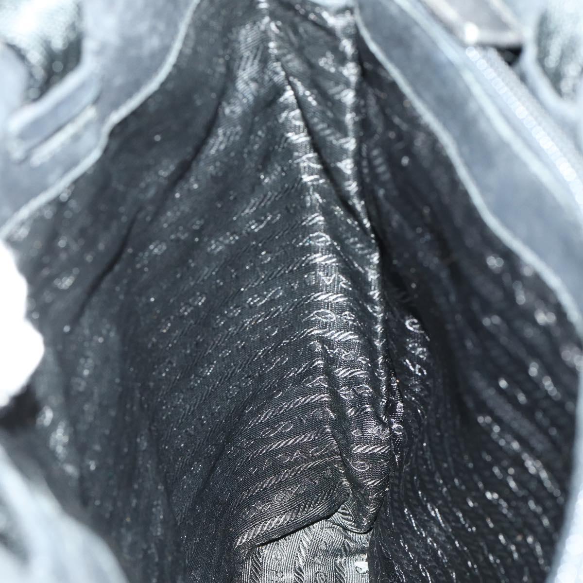 PRADA Tote Bag Nylon Black Silver Auth 164914