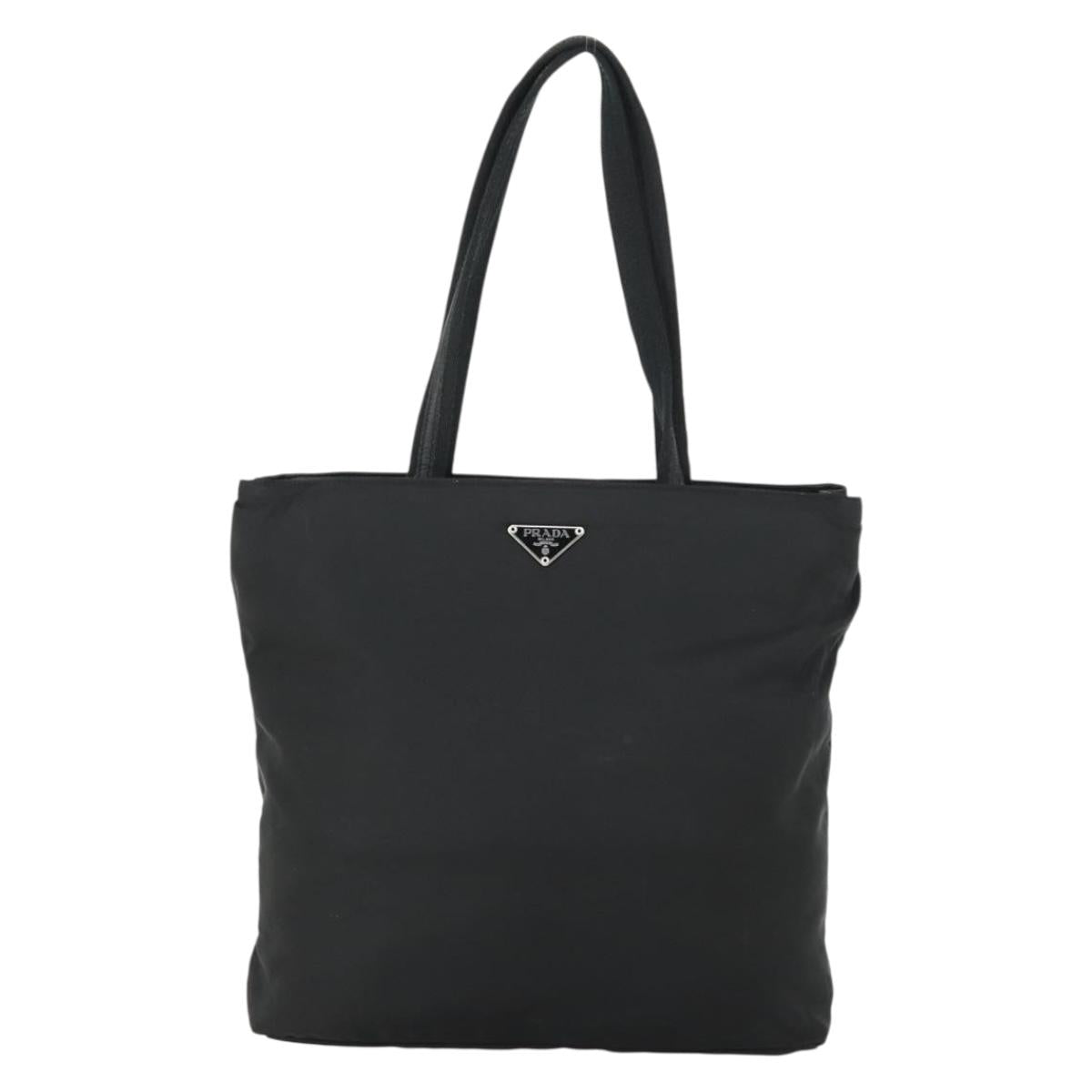 PRADA Tote Bag Nylon Black Silver Auth 164914