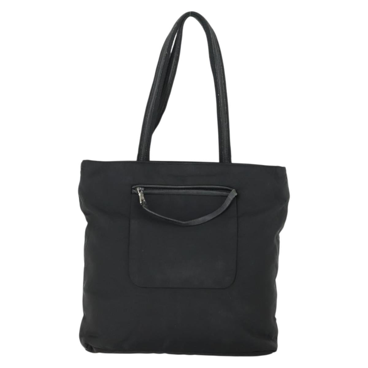PRADA Tote Bag Nylon Black Silver Auth 164914