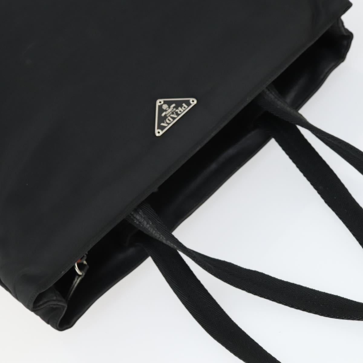 PRADA Tote Bag Nylon Black Silver Auth 164914