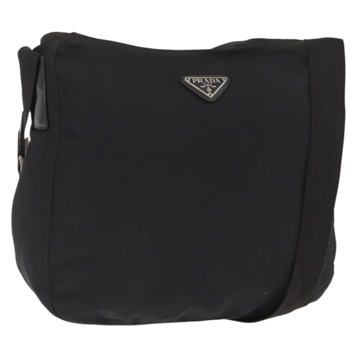 PRADA Shoulder Bag Nylon Black Silver Auth 164915