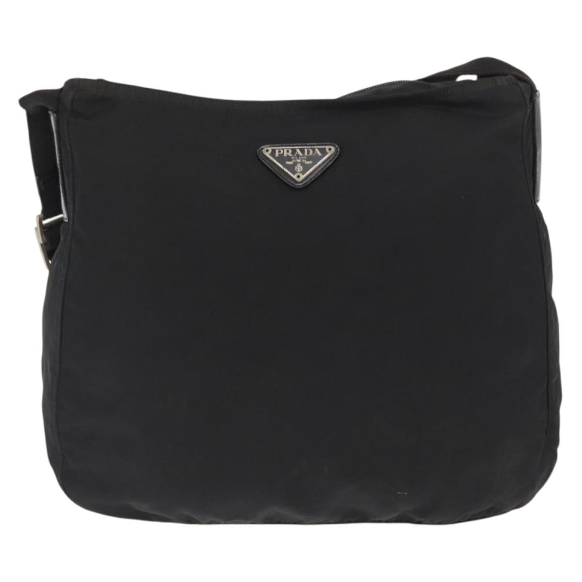 PRADA Shoulder Bag Nylon Black Silver Auth 164915