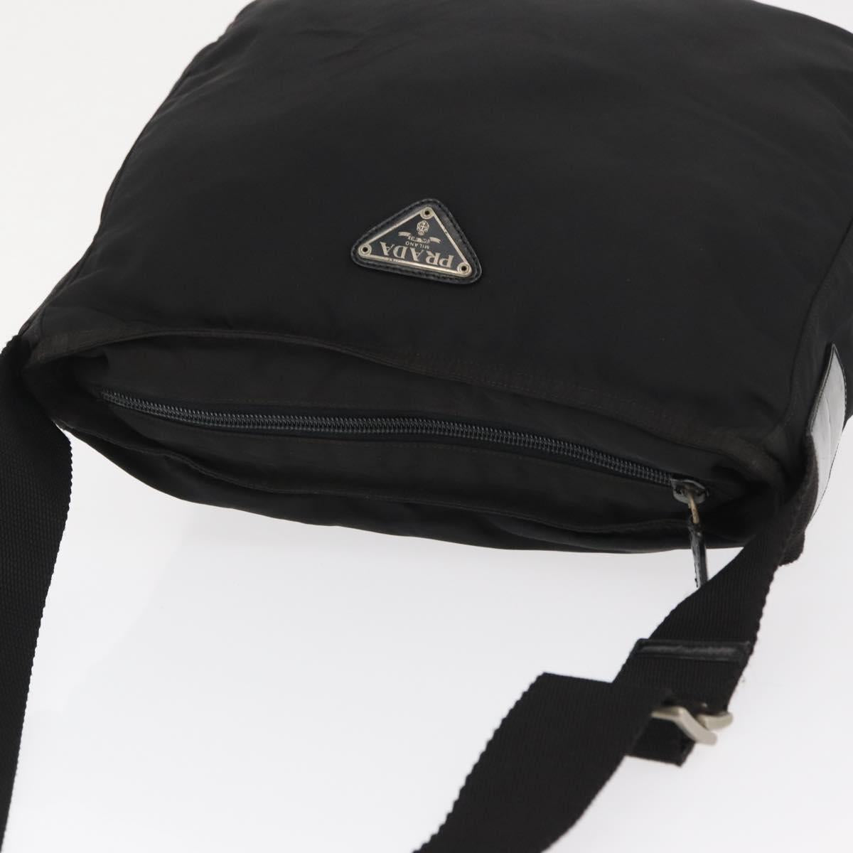PRADA Shoulder Bag Nylon Black Silver Auth 164915