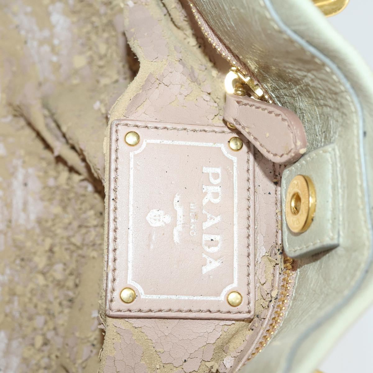 PRADA Hand Bag Leather 2way Gray Gold Auth 164922
