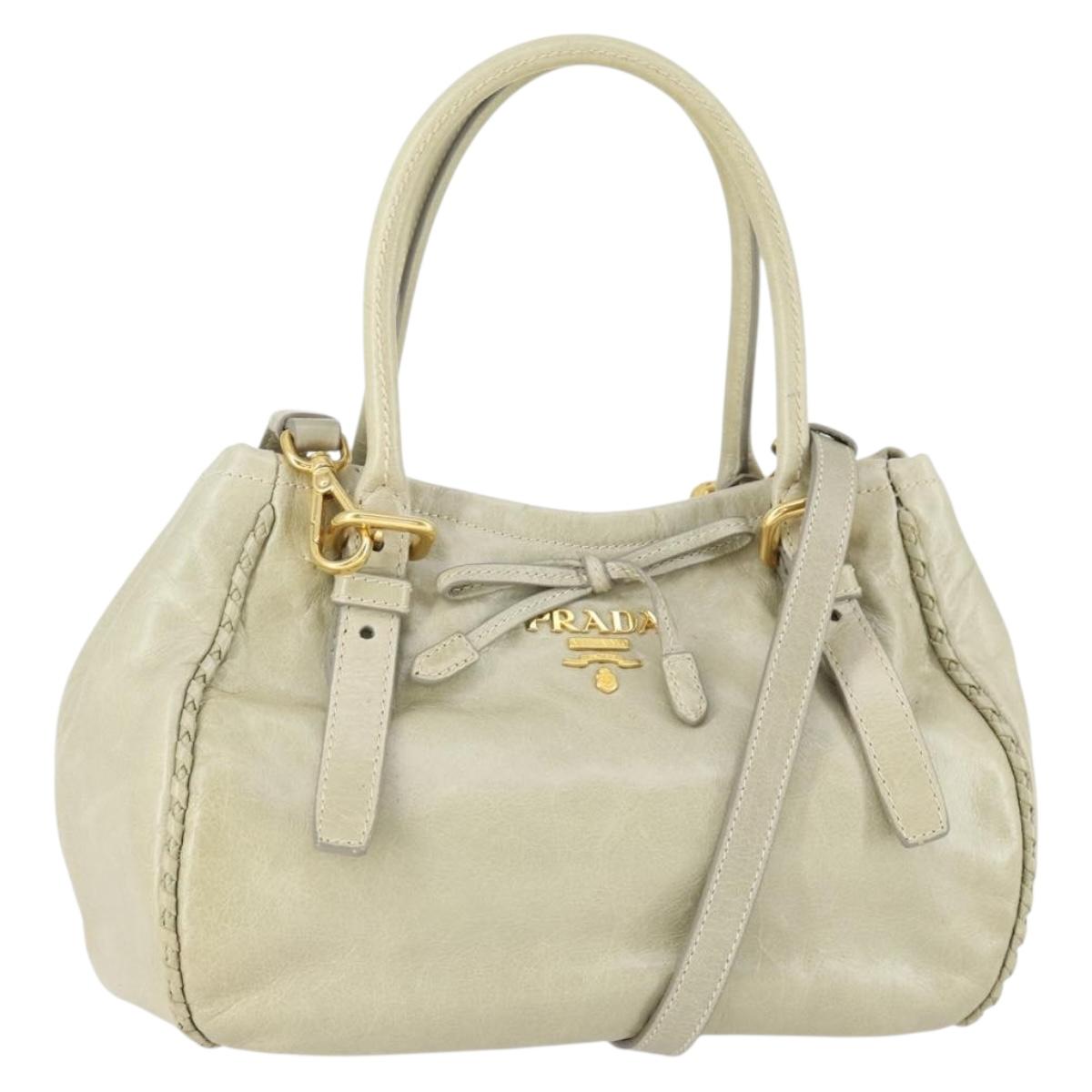 PRADA Hand Bag Leather 2way Gray Gold Auth 164922