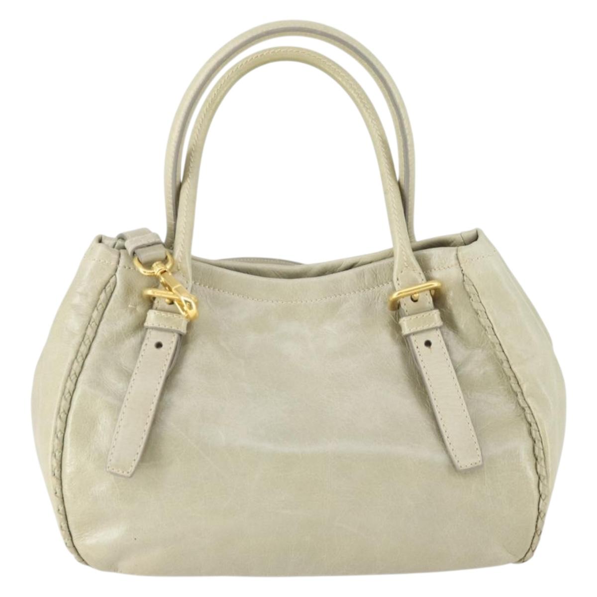 PRADA Hand Bag Leather 2way Gray Gold Auth 164922
