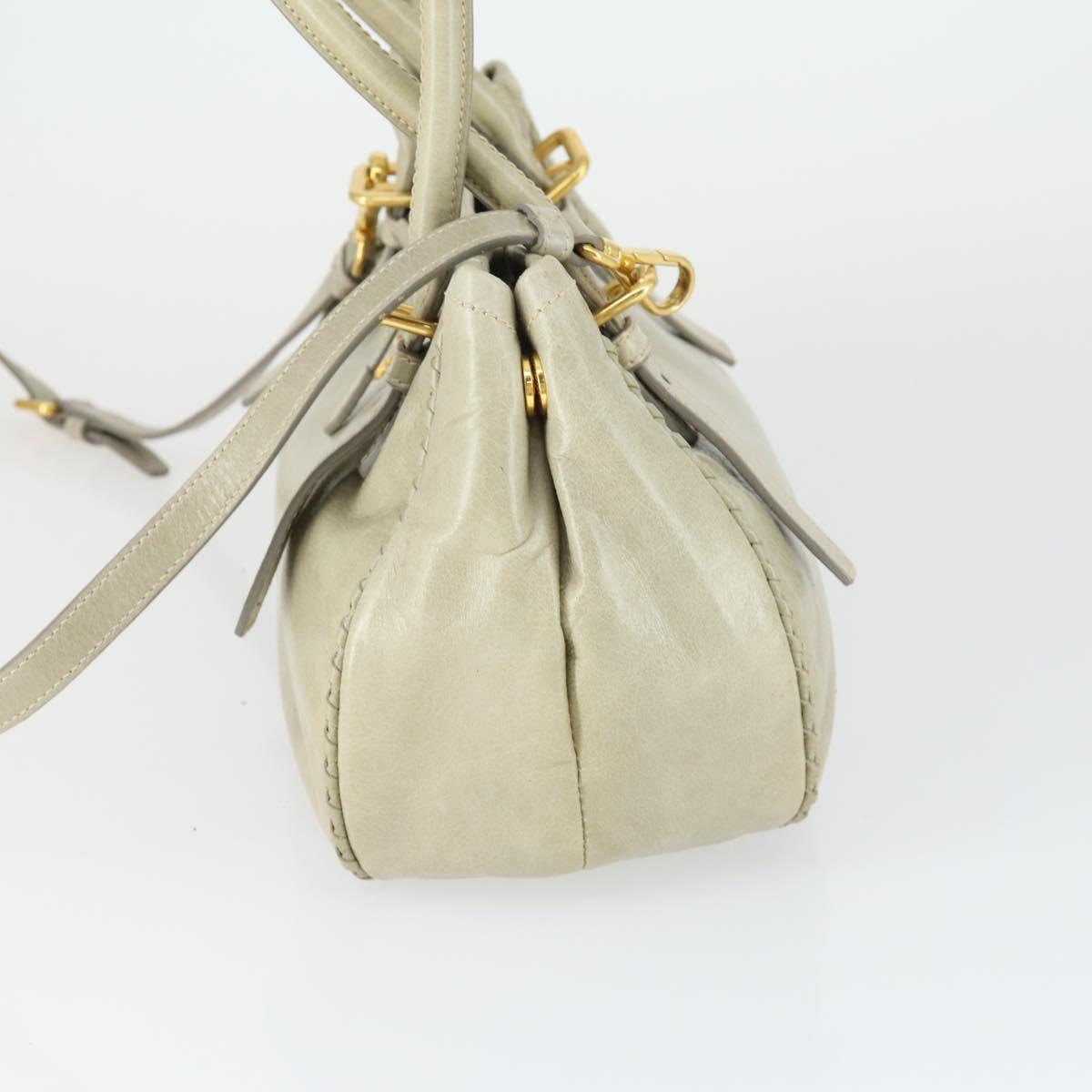 PRADA Hand Bag Leather 2way Gray Gold Auth 164922