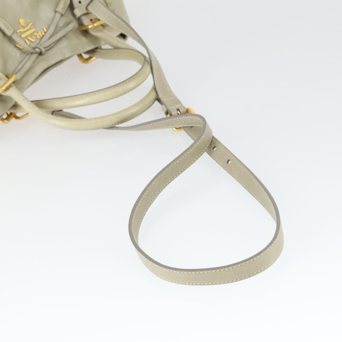 PRADA Hand Bag Leather 2way Gray Gold Auth 164922