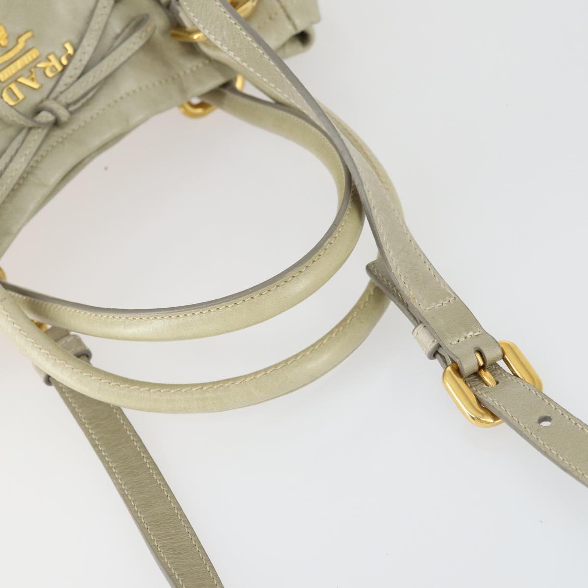 PRADA Hand Bag Leather 2way Gray Gold Auth 164922