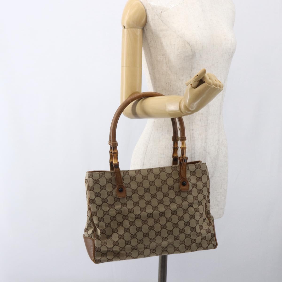 GUCCI GG Canvas Bamboo Hand Bag Beige 112526 Auth 164925