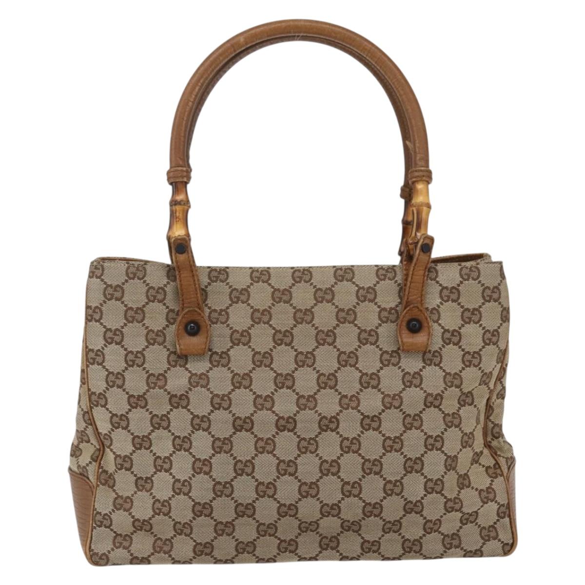 GUCCI GG Canvas Bamboo Hand Bag Beige 112526 Auth 164925